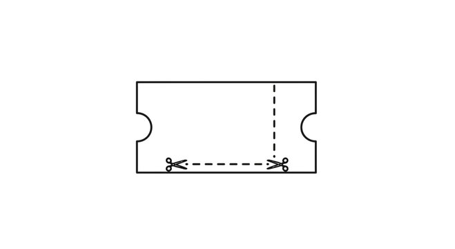 Simple monochrome icon depicting a customizable perforated coupon or ticket with clear cut lines
