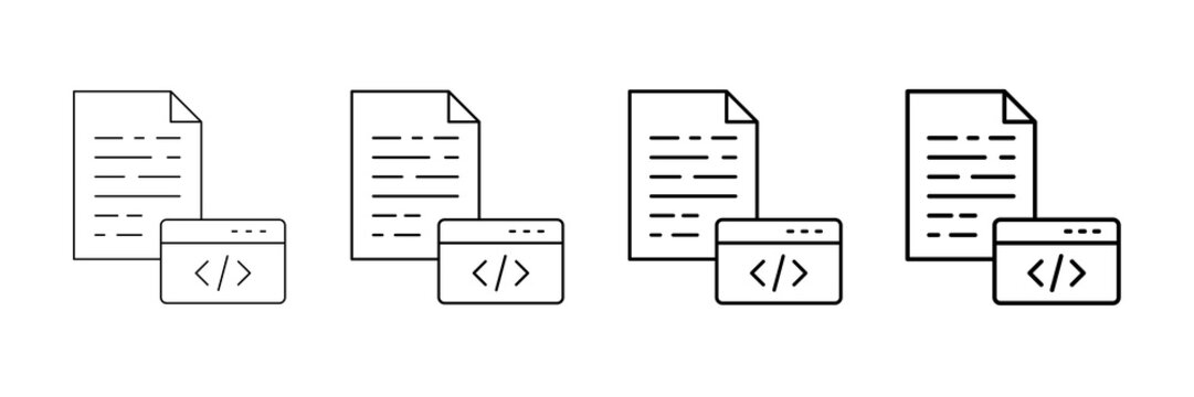 Source Code Icons Vector Set In Different Stroke Line Style