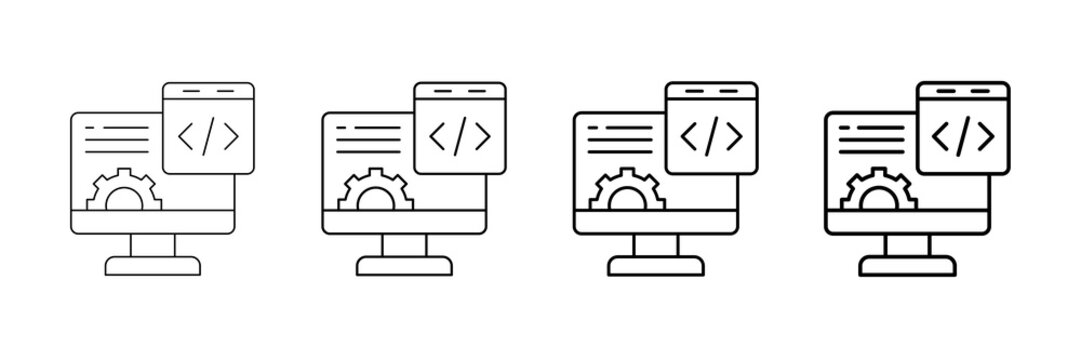 Web Development Icons Vector Set In Different Stroke Line Style