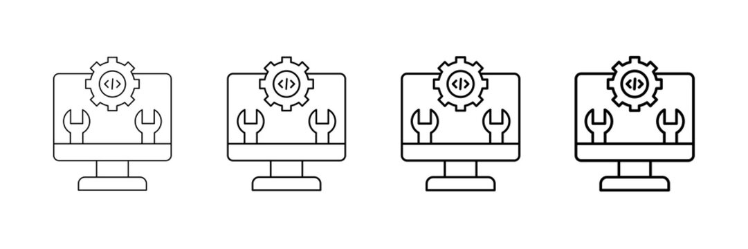 Software Engineering Icons Vector Set In Different Stroke Line Style
