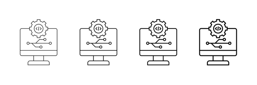 Version Control Icons Vector Set In Different Stroke Line Style