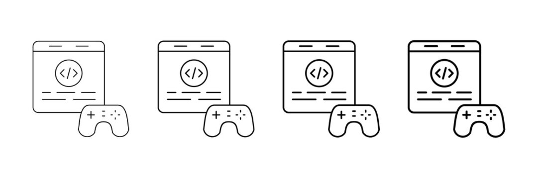 Game Development Icons Vector Set In Different Stroke Line Style