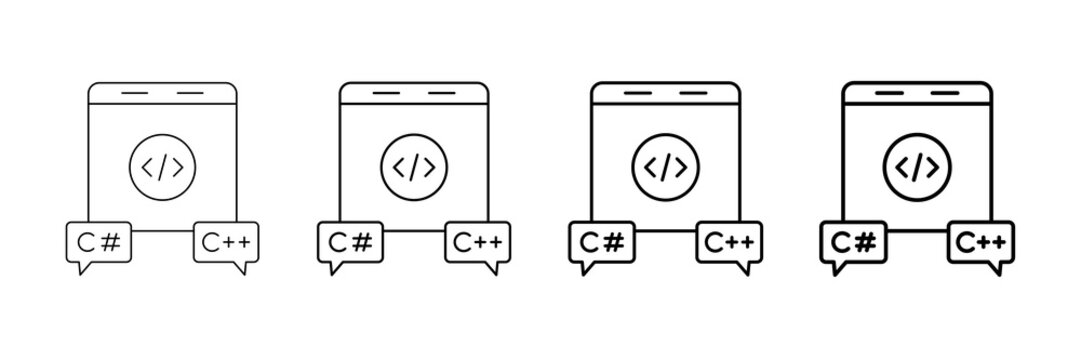 Programming Language Icons Vector Set In Different Stroke Line Style