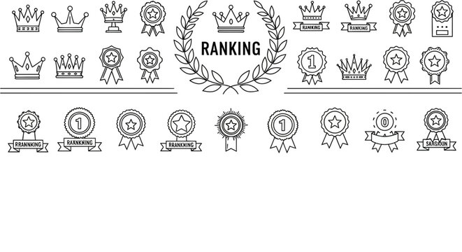 Collection of ranking icons and badges for awards and recognition