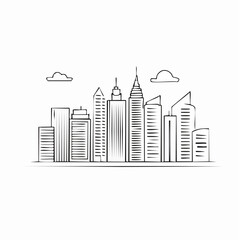 Obraz premium Modern Cityscape Skyline Illustration with Buildings and Clouds