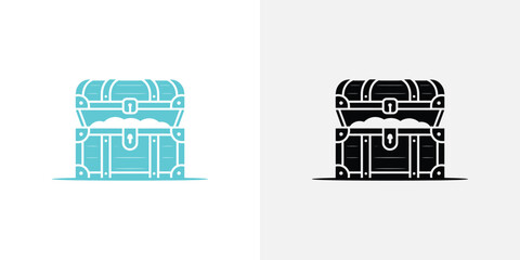 Naklejka premium Treasure chests in black and cyan on white background