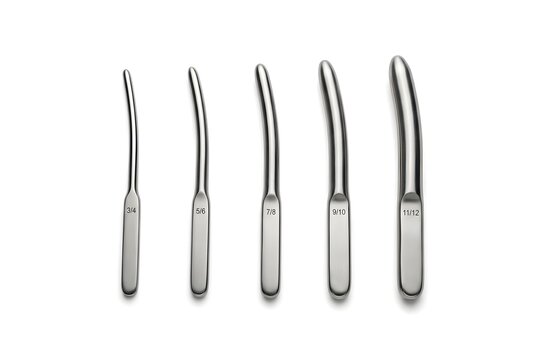 Set of Stainless Steel Hegar Uterine Cervical Dilators Isolated on White Background