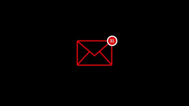 Red Envelope with Notification Badge Showing Three New Unread Messages Against a Solid Black Background Simple Digital Symbolizing Incoming Mail and Alerts