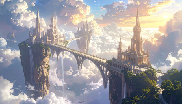 Aerial view of a sunset over the river and mountains featuring a historic Gothic cathedral and famous stone bridge landmarks in a scenic European travel destination