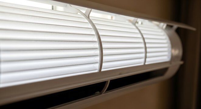 Close-up view of a cylindrical air filter element with pleated design.