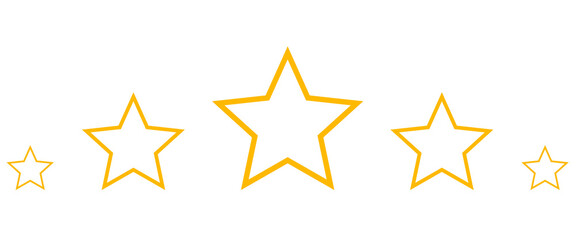 Obraz premium Five star rating outline variation, golden stroke stars set, review feedback icon system, quality evaluation scale design