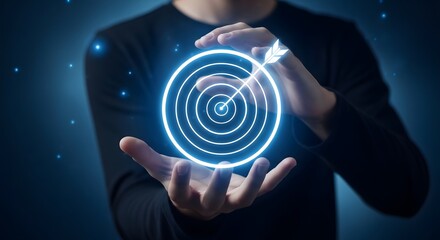 Fototapeta premium Man holding glowing blue spiral in his hand