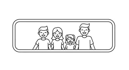 Fototapeta premium Joyful line art illustration of a happy family portrait with parents and two children smiling
