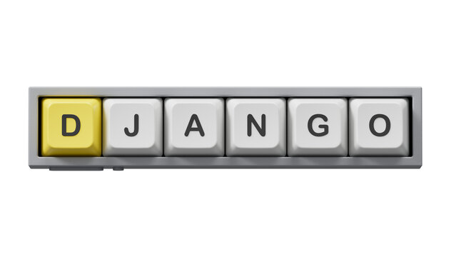 Computer keyboard keys with DJANGO business word.close up of Computer keyboard keys,Business Concept.Supports PNG files with transparent backgrounds.