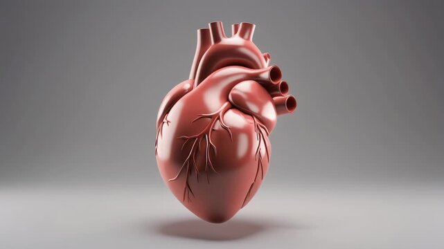 Detailed 3D Rendered Human Heart Anatomy with Prominent Vessels and Musculature