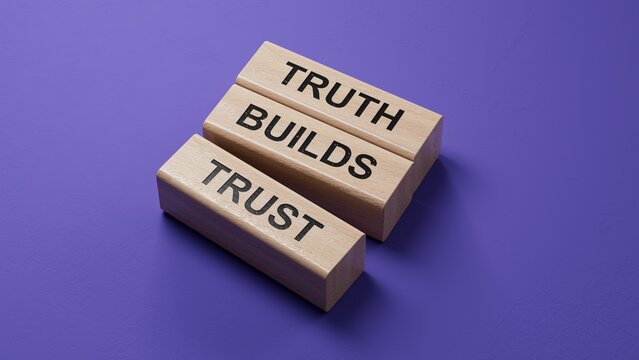 Truth builds trust symbol. Concept word Truth builds trust on wooden blocks.Business and Truth builds trust concept. Copy space.3D rendering