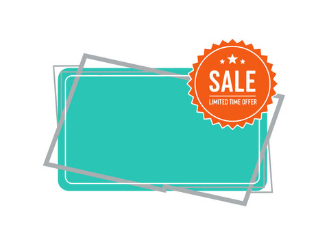 Bright turquoise sale tag with grey border, limited time offer, shopping discount concept