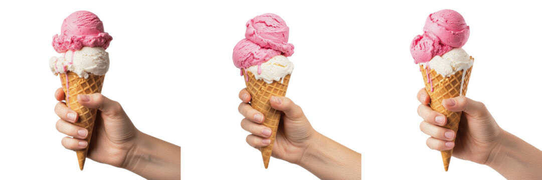 Fruity Strawberry Sorbet and Creamy Vanilla Ice Cream Swirl in Waffle Cone