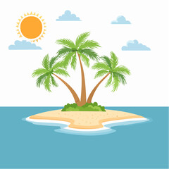 Fototapeta premium Vibrant tropical island paradise with lush palm trees under a bright sunny sky, ideal for summer vacation concepts