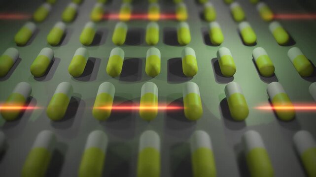  Yellow and White Drug Pills or Capsules being Produced in Lab