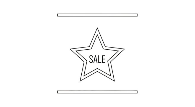 Minimalist black outline star graphic with prominent 'SALE' text for clear promotional messaging