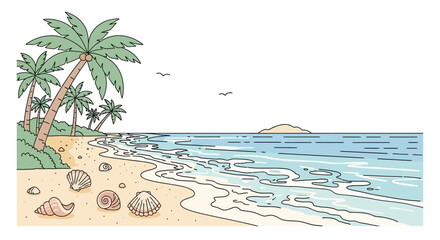 Seashells on sandy beach shore line. © Marta