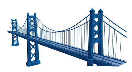 Fototapeta premium Blue Suspension Bridge Illustration, Geometric Design, Urban Infrastructure, Travel Route