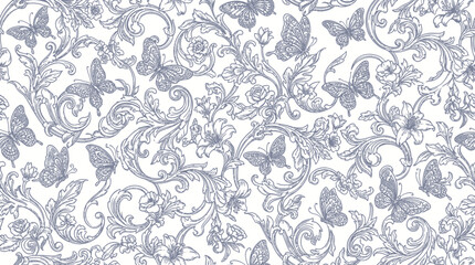Intricate blue and white damask pattern texture suitable for backgrounds and design projects. © bohey