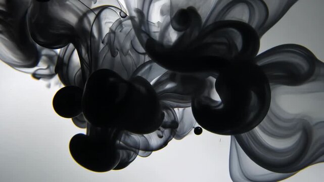Abstract image of swirling black ink in water, with subtle gradients against a light background