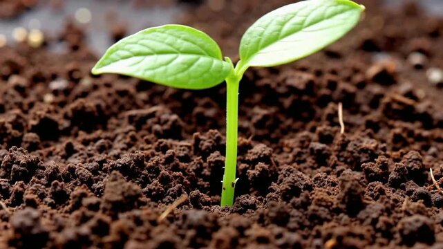 Tiny Green Seedling Sprouting From Rich Soil - Time Lapse Plant Growth Showing New Life Emergence