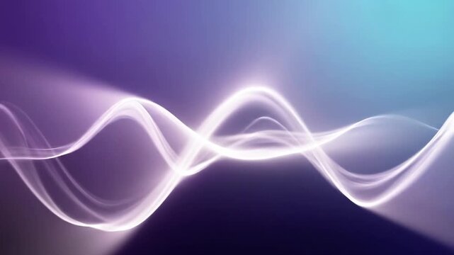 Glowing white waves on a gradient purple and blue background with a black base
