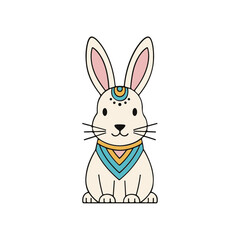 Obraz premium White Cartoon Rabbit with Ornaments and Jewelry.