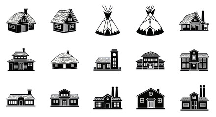 Vintage House Illustrations: Diverse Architectural Styles Collection © anis