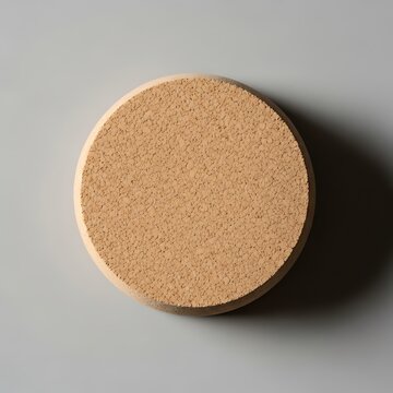 Minimalist cork circle on smooth gray background, clean and uncluttered