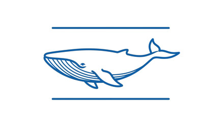 Obraz premium minimalist blue outline illustration of a majestic whale swimming gracefully framed by horizontal