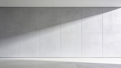 Fototapeta premium White empty room wall with soft light and copy space. Empty white wall background. Bright minimalistic empty abstract studio room with gray wall and concrete floor