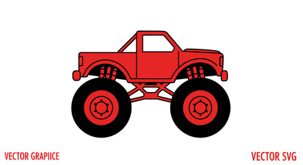 Red Monster Truck Vector Graphic with Large Wheels and Suspension © Apel