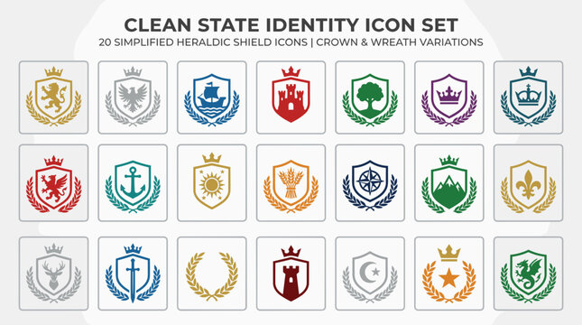 Clean State Identity Icon Set Heraldic Shields and Variations.