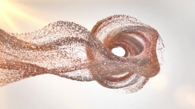 A swirling, abstract depiction of a reddish-brown, sparkly, fluid-like object