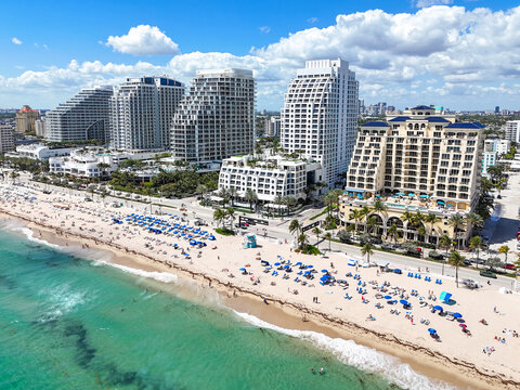 Oceanfront condos, hotels and resorts lining State Road A1A at Fort Lauderdale Beach in Broward County, Florida. 