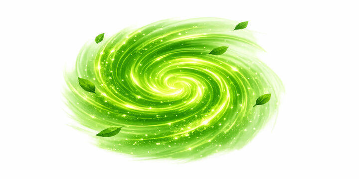 Fresh green leaf art with a swirling water liquid texture creates an abstract nature pattern of circles and waves in a light macro backdrop design