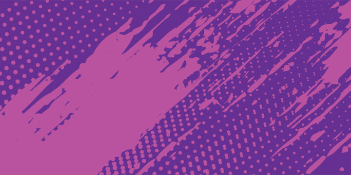 Abstract Purple Background with Vibrant Magenta Brush Strokes and Halftone