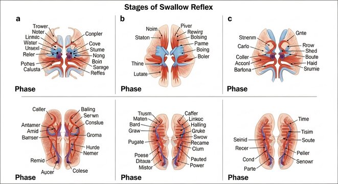 Stages of the Swallow Reflex: A Detailed Anatomical Illustration.