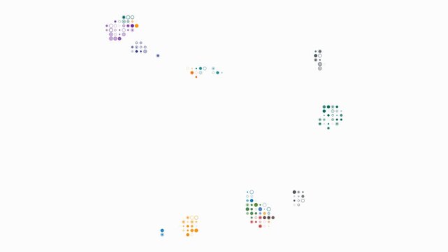 Cabo Verde map animation. Shape of the country with pulsating colored dots. Small size circle blocks. Digital style Cabo Verde map on white background. Artistic video.