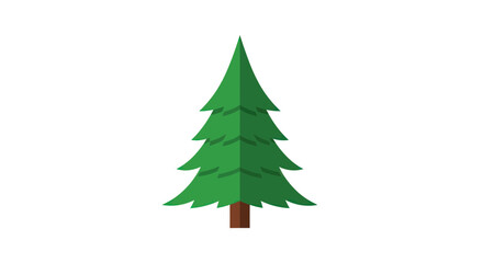 Obraz premium Stylized Green Pine Tree with Brown Trunk, Isolated on White Background