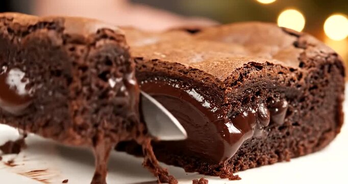 Cutting gooey chocolate lava cake.