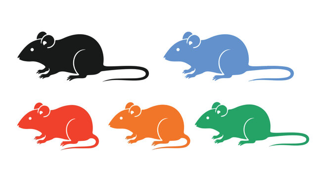 Five colorful mouse icons in black, blue, red, orange, and green, walking in a row on a white background.