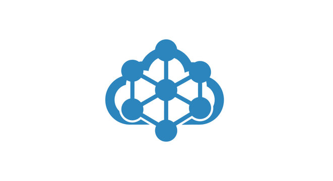 Blue molecular structure logo symbol.