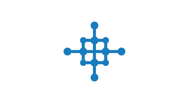 Blue molecular structure model graphic.