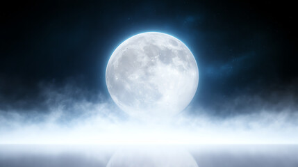Obraz premium A stunning full moon illuminated against a dark sky, surrounded by ethereal mist, creating a mystical and serene atmosphere.